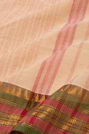 Beige Handloom Chettinad Cotton Saree With Temple Border 10077298