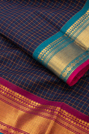 Navy Blue Handloom Chettinad Cotton Saree 10077301