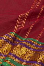 Dark Maroon Handloom Chettinad Cotton Saree 10077347