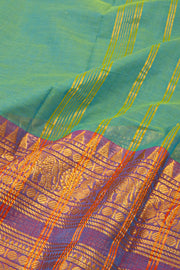 Teal Blue Handloom Chettinad Cotton Saree 10077350
