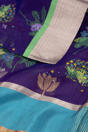 Blue Floral Motifs Chanderi Printed Silk Cotton Saree 10077356