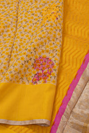 Gold Yellow Chanderi Printed Silk Cotton Saree 10077358