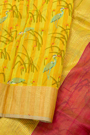 Yellow Chanderi Printed Silk Cotton Saree 10077360