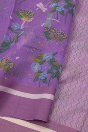 Purple Floral Motifs Chanderi Printed Silk Cotton Saree 10077362