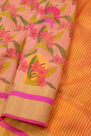 Orange Floral Motifs Chanderi Printed Silk Cotton Saree 10077366