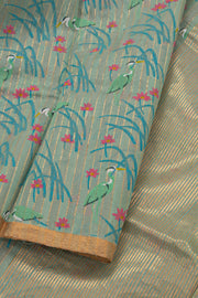 Blue Chanderi Printed Silk Cotton Saree 10077371