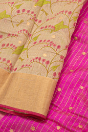 Beige Chanderi Printed Silk Cotton Saree 10077372