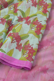 Mist Blue Floral Motifs Chanderi Printed Silk Cotton Saree 10077376
