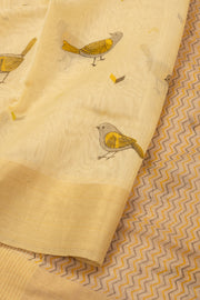 Beige Bird Motifs Chanderi Printed Silk Cotton Saree 10077378