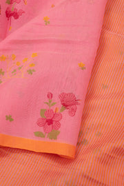 Pink Chanderi Printed Silk Cotton Saree With Floral Motifs 10077379