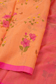 Peach Floral Motifs Chanderi Printed Silk Cotton Saree 10077381
