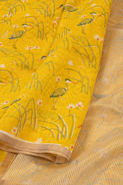 Lime Yellow Chanderi Printed Silk Cotton Saree 10077382
