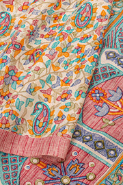 Cream Kashmiri Printed Silk Saree 10077396