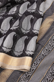 Black Printed Maheshwari Silk Cotton Saree 10077552