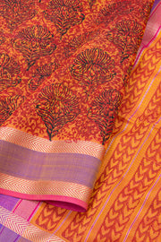 Orange Maheshwari Silk Cotton Saree 10077554