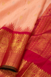 Peach Handloom Gadwal Kuttu Linen Saree With Silk Zari Border 10077068