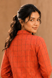 Orange Hand Embroidered Cotton Kurta 10077655