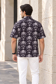 Black Half Sleeve Jahota Printed Cotton Mens Shirt 10074327