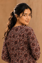 Rustic Maroon Hand Embroidered Cotton Dress 10077642