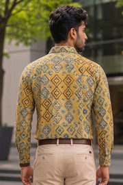 Yellow Full Sleeve Ajrakh Printed Cotton Mens Shirt 10072911