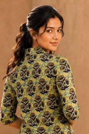 Green Hand Block Printed Cotton Dress 10077645