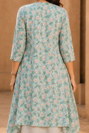 Blue Printed Cotton Dress With Coat 10077618