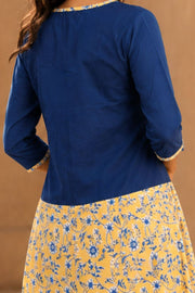 Yellow Hand Block Printed Cotton Dress With Jacket 10077616