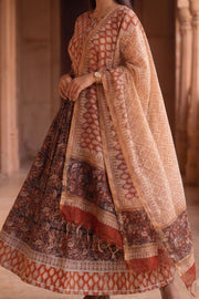 Red Hand Block Printed Cotton Chaniya Choli With Kota Doria Dupatta 10066323
