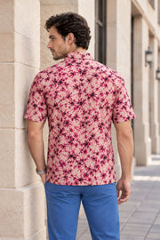 Pink Half Sleeve Batik Printed Cotton Mens Shirt 10076355