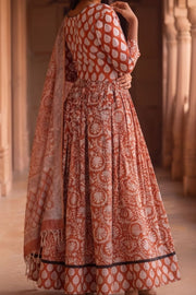 Maroon Hand Block Printed Chaniya Choli With Kota Doria Dupatta 10066336