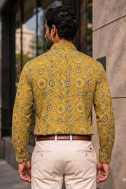 Yellow Full Sleeve Ajrakh Printed Cotton Mens Shirt 10071167