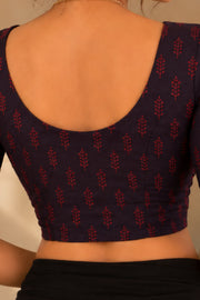 Maroon Indigo Hand Block Printed Cotton Blouse 10078140