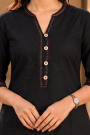 Black Hand Embroidered Cotton Kurta 10077679