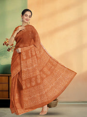 Cinnamon Brown Dabu Print Kota Cotton Saree 10074184