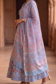 Blue Hand Block Printed Cotton Chaniya Choli With Kota Doria Dupatta 10066328