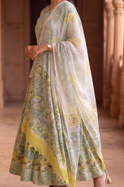 Green Hand Block Printed Cotton Chaniya Choli With Kota Doria Dupatta 10066330