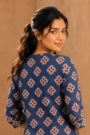 Blue Hand Block Printed Cotton Kurta 10077665