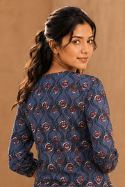 Blue Hand Block Printed Cotton Kurta 10077667