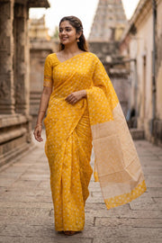Yellow Handloom Printed Chanderi Saree 10071056
