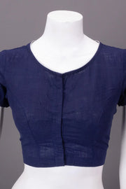 Blue Handcrafted Slub Cotton Solid Style Blouse 10073185