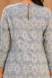 Denim Blue Hand Block Printed Cotton Dress 10077631