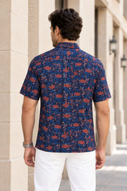 Blue Half Sleeve Jahota Printed Cotton Mens Shirt 10074318