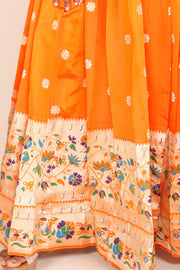 Orange Handcrafted Paithani Lehenga - 10065962