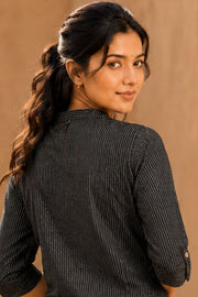 Rustic Black Hand Embroidered Cotton Kurta 10077657