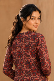 Rosewood Pink Hand Block Printed Cotton Dress 10077647