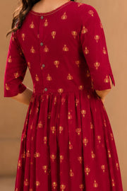 Red Hand Embroidered Cotton Dress 10077619
