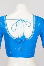 Copper Sulphate Blue Aari Embroidered Kanjivaram Silk Blouse - 10064340