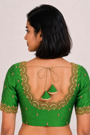 Dark Green Aari Embroidered Kanjivaram Silk Blouse 10077737