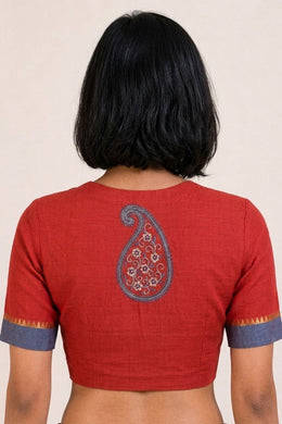 Maroon Aari Embroidered Mangalgiri Cotton Blouse 10077721