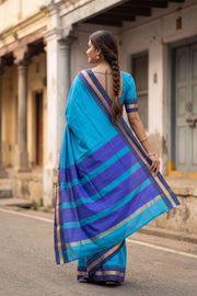 Ocean Blue Vegan Silk Kanjivaram Saree 10077929